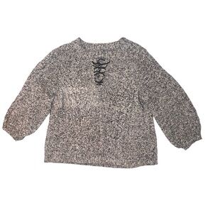 Neely Chunky Bell Sleeve Lace Up Sweater Black White Size Large